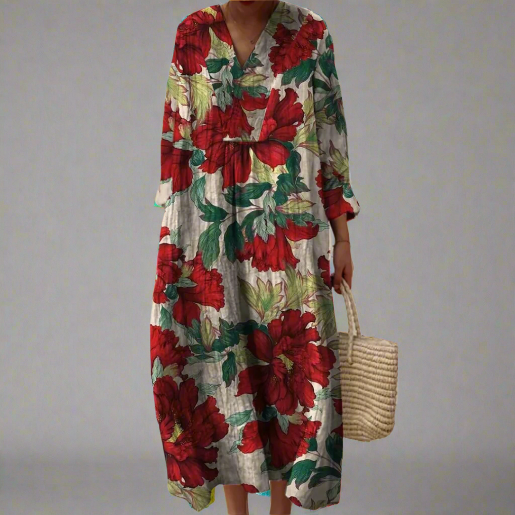 Evelyn™ | Chic Peony Print Casual Maxi Dress