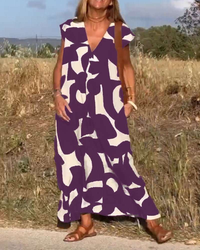 Aria™ - V-neck Floral Print Dress