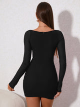 O-ring Front Cut Out Ruched Mesh Bodycon Dress