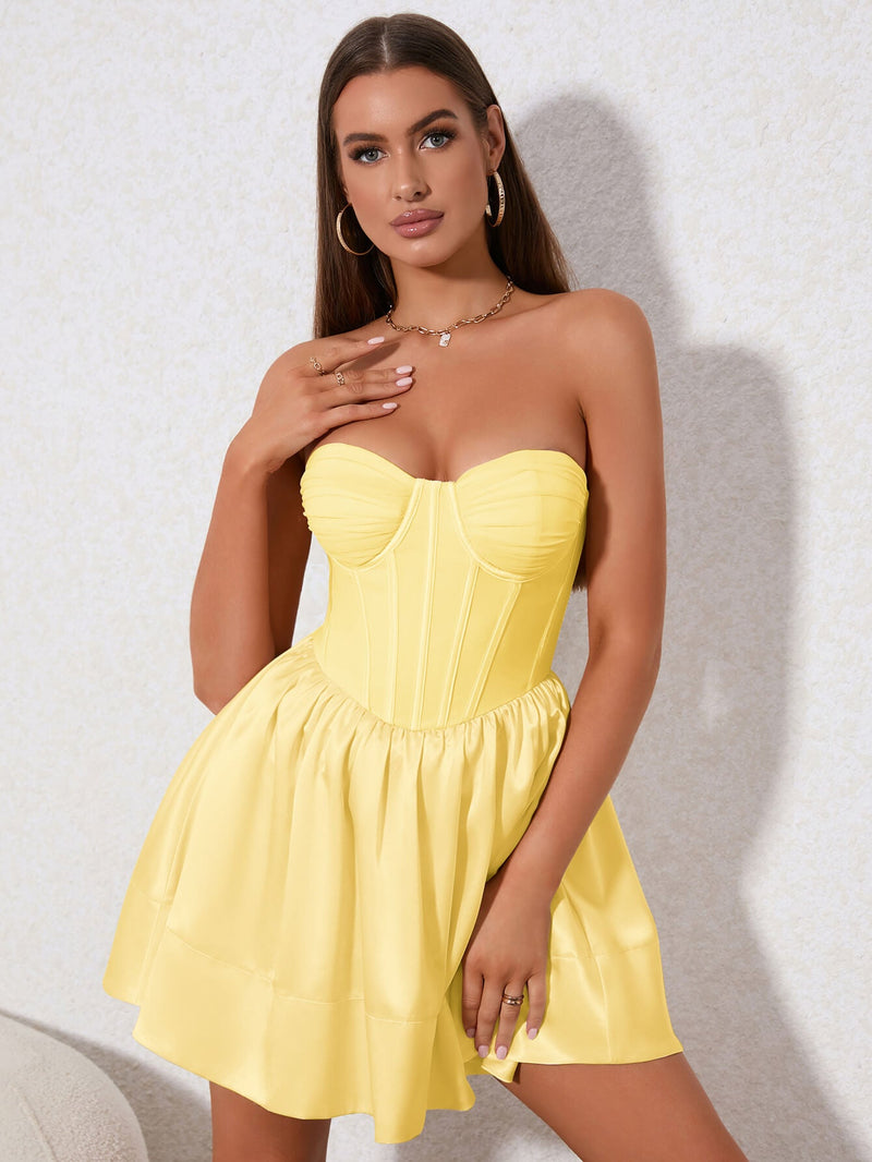 Ruffle Hem Bustier Tube Dress