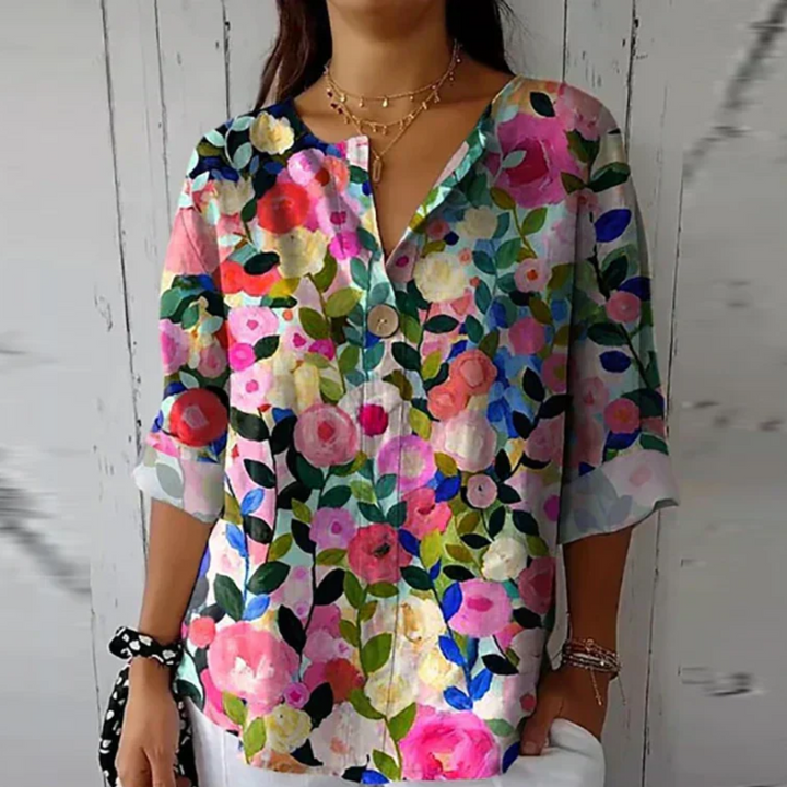 Arlene | Elegant Floral Print Tummy Covering Top