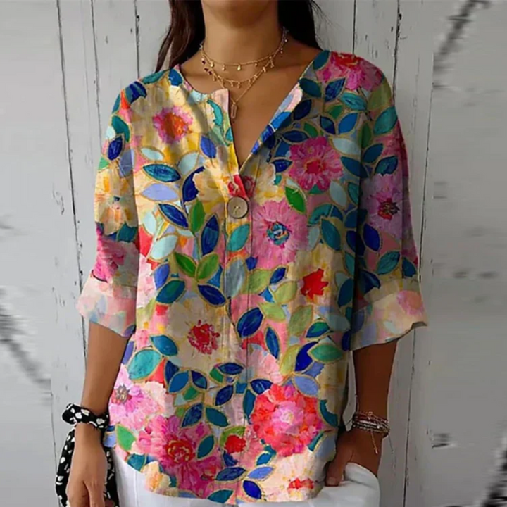 Arlene | Elegant Floral Print Tummy Covering Top
