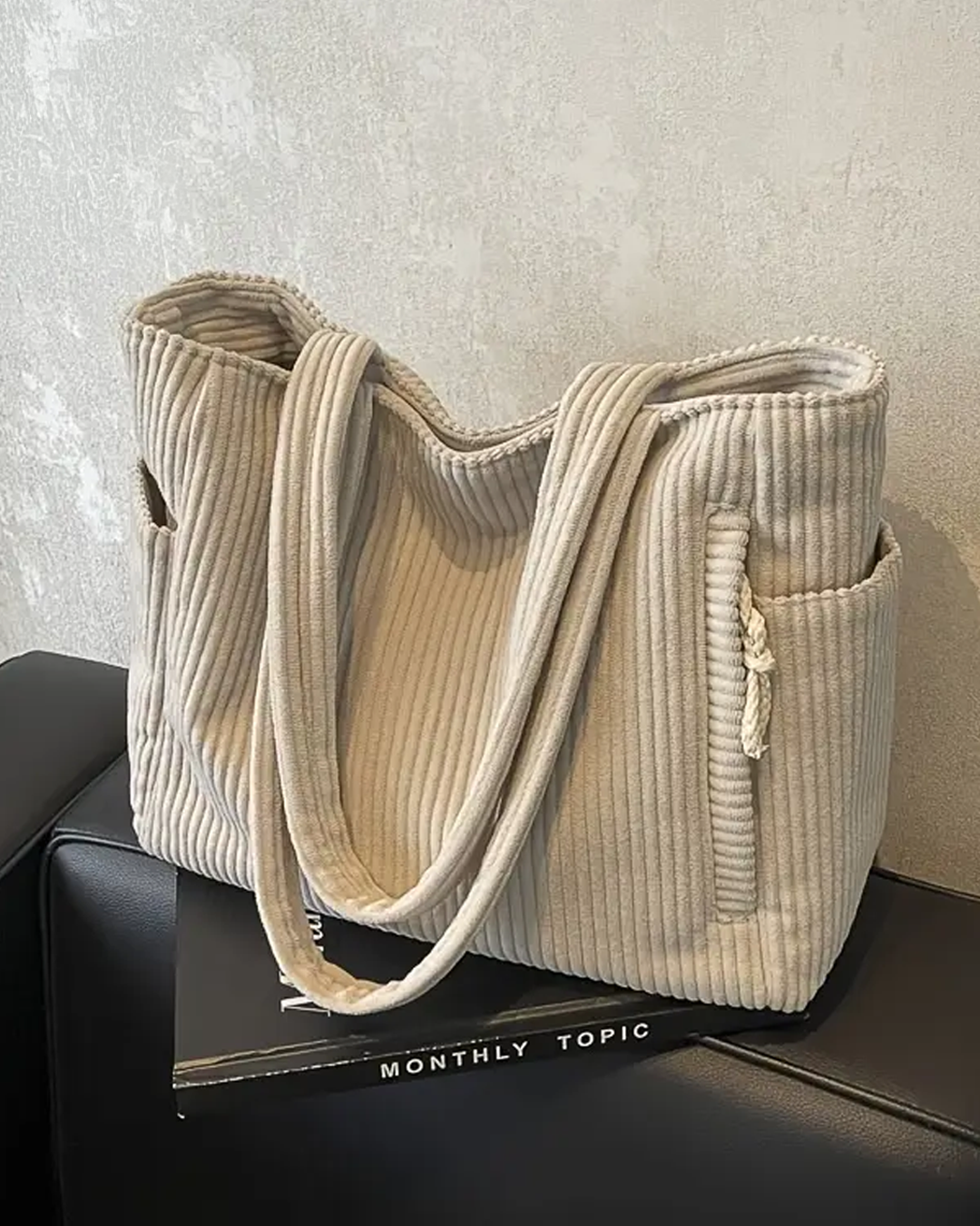 Lavida™ | Ribbed Tote Bag with Cord Detail