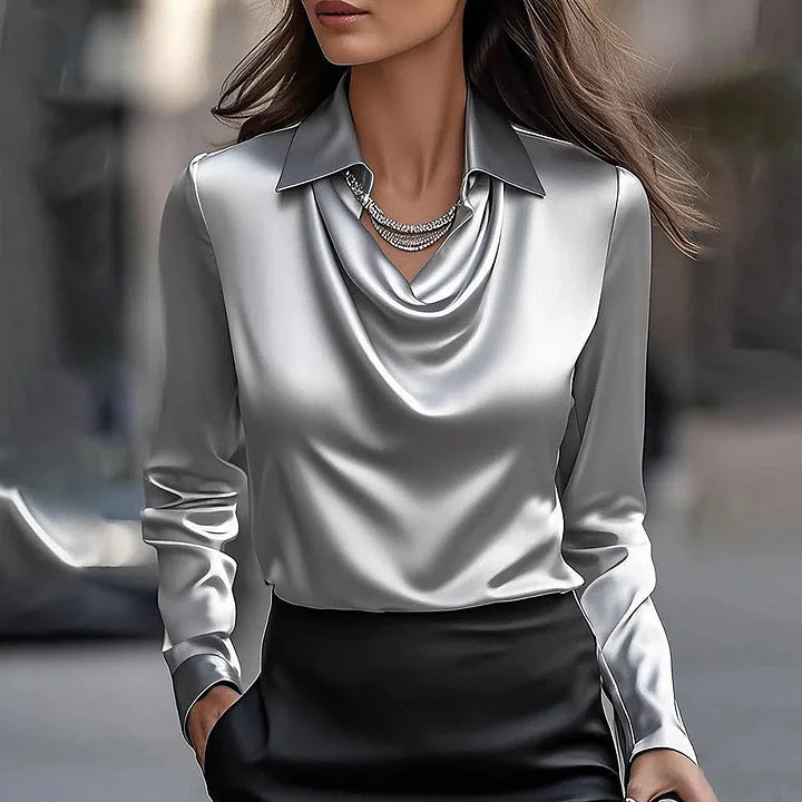 Romina™ – Smoothing Satin Blouse with Gentle Arm Cover
