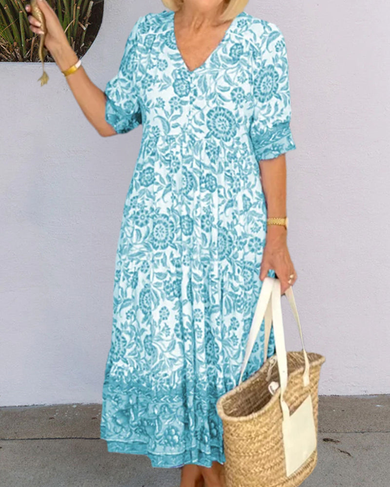 Sophia™ - Chic Floral V-neck Dress
