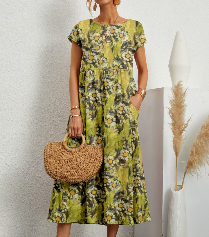 Emily™ - Chic O-neck Printed Dress with Pockets
