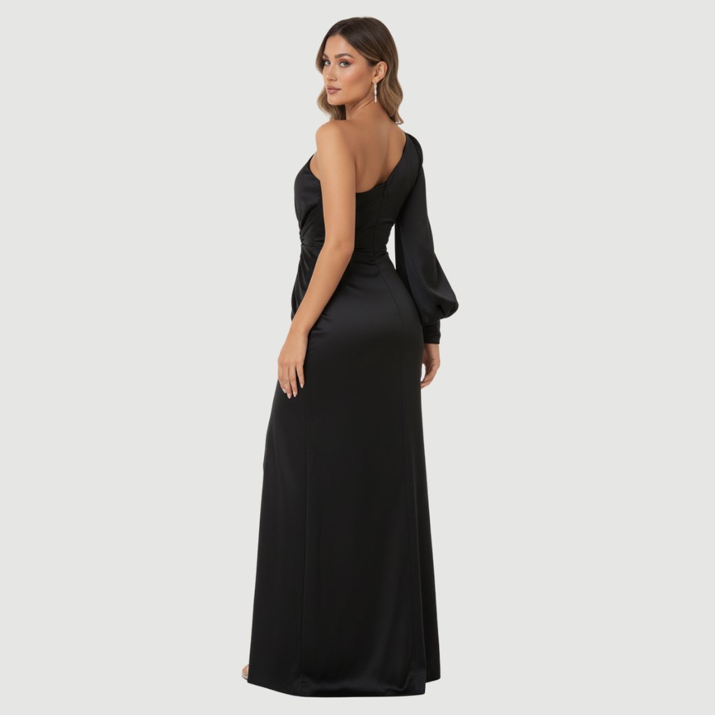 Carmen Elegant Evening Dress – Satin-Inspired Silhouette With Draped Detail - Asvori Melbourne