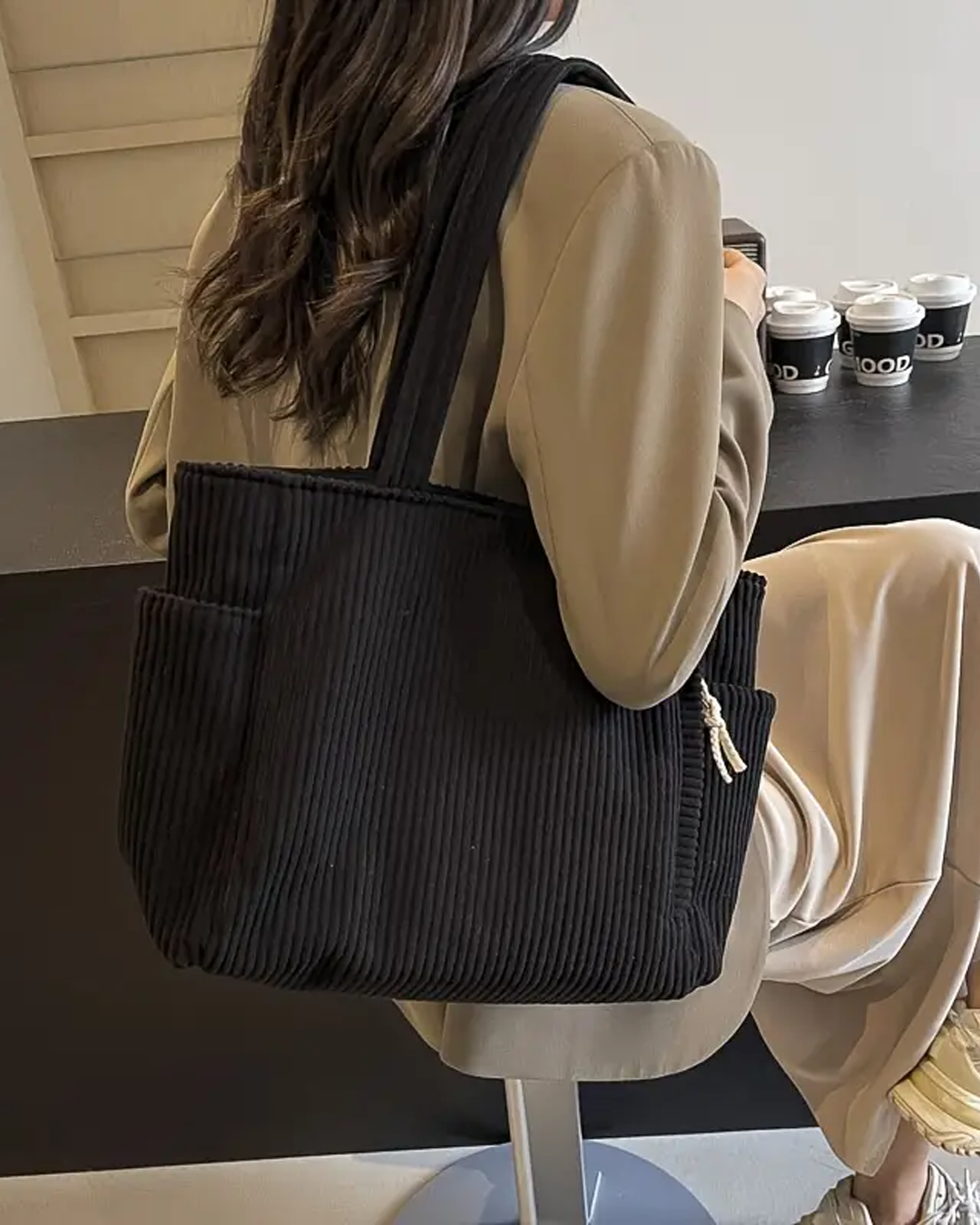 Lavida™ | Ribbed Tote Bag with Cord Detail