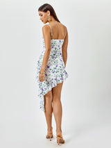 Asymmetrical Hem Ruched Corset Floral Dress