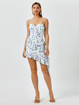 Asymmetrical Hem Ruched Corset Floral Dress