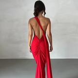 O-ring Backless Halter Neck Bodycon Maxi Dress