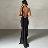 O-ring Backless Halter Neck Bodycon Maxi Dress