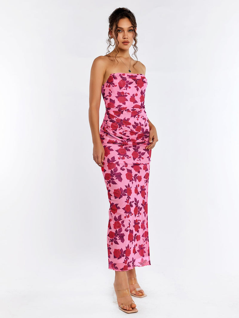 Floral Tube Split Hem Bodycon Dress