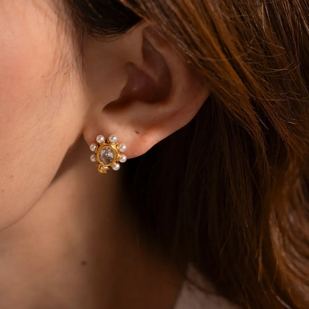 Elegant Golden Earrings | Natural Pearl Beauty