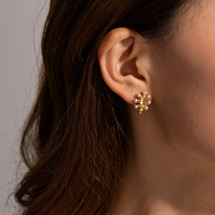 Elegant Golden Earrings | Natural Pearl Beauty