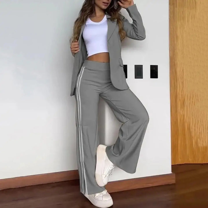 Abigail™ - Chic Notched Lapel Blazer & Wide Leg Pant Suit Set