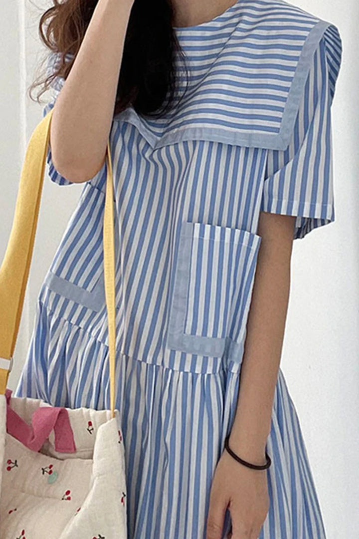 Jeena™ | Korean Blue Striped Long Dress