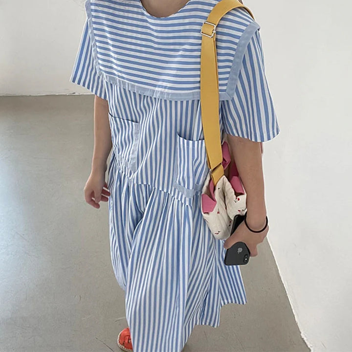 Jeena™ | Korean Blue Striped Long Dress