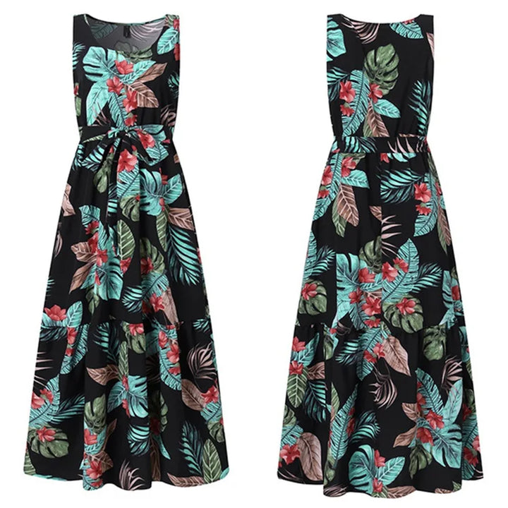 Elora™ – Floral Maxi Dress with Waist-Defining Tie