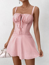 Tie Front Ruched Bust Cami Dress