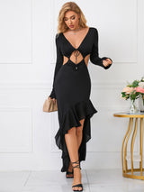 Cut Out Tie Front Asymmetrical Hem Dress