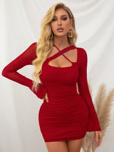 Tight Ruched Long Sleeve Mini Dress